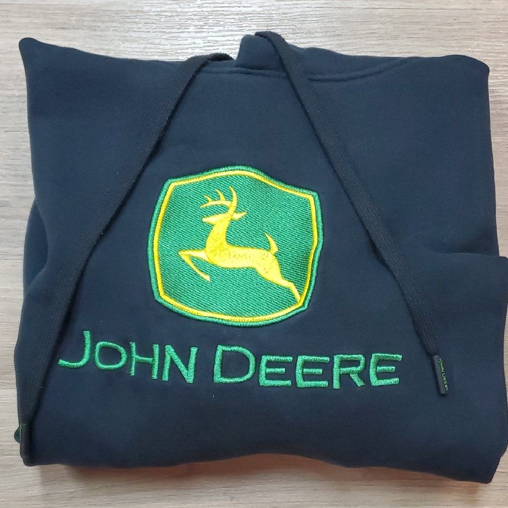 John Deere Black Sweatshirt with Green and Yellow Logo